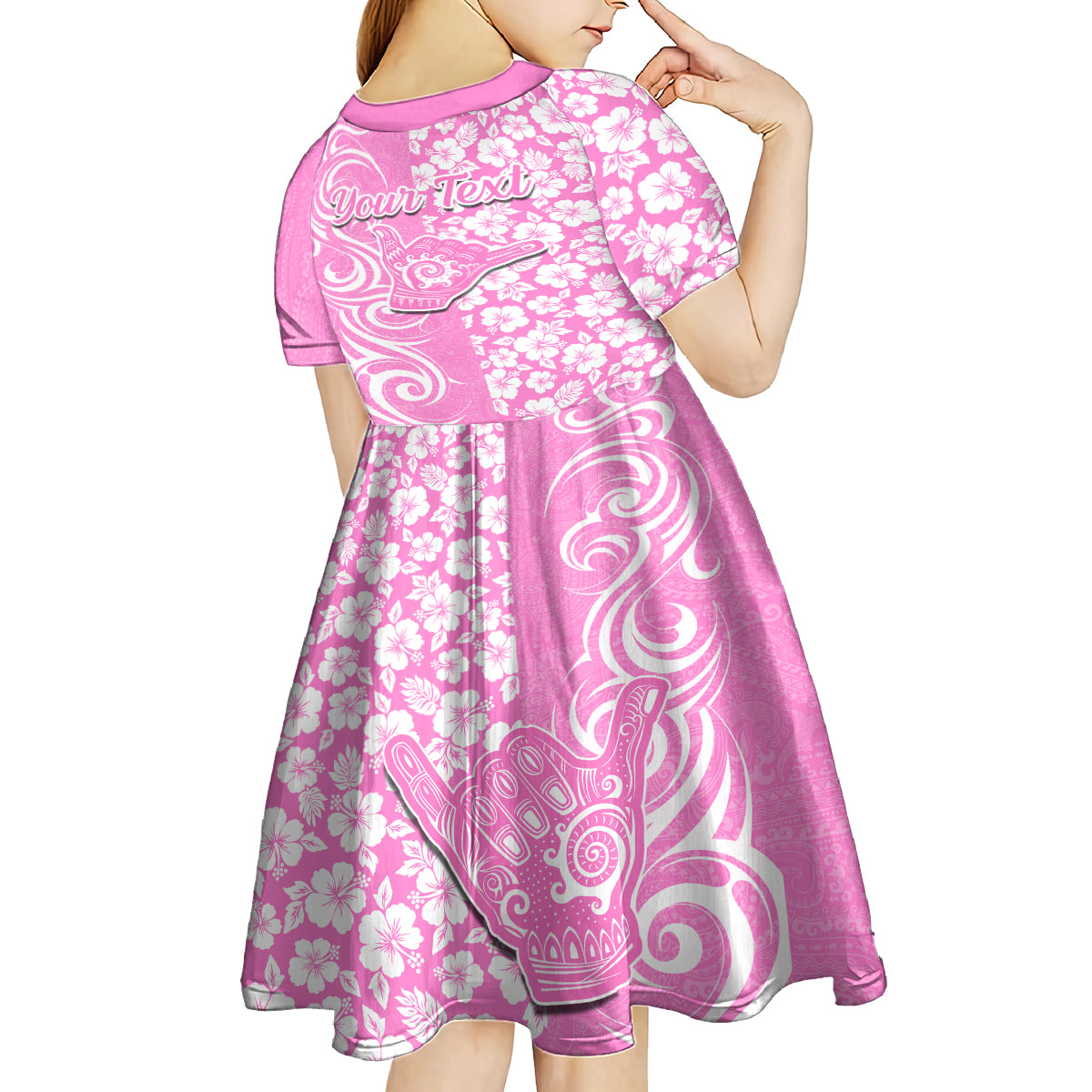 Custom Hawaii Kauai Island Kid Short Sleeve Dress Hibiscus Pattern Seamless Tribal Simple Pink LT03 - Polynesian Pride