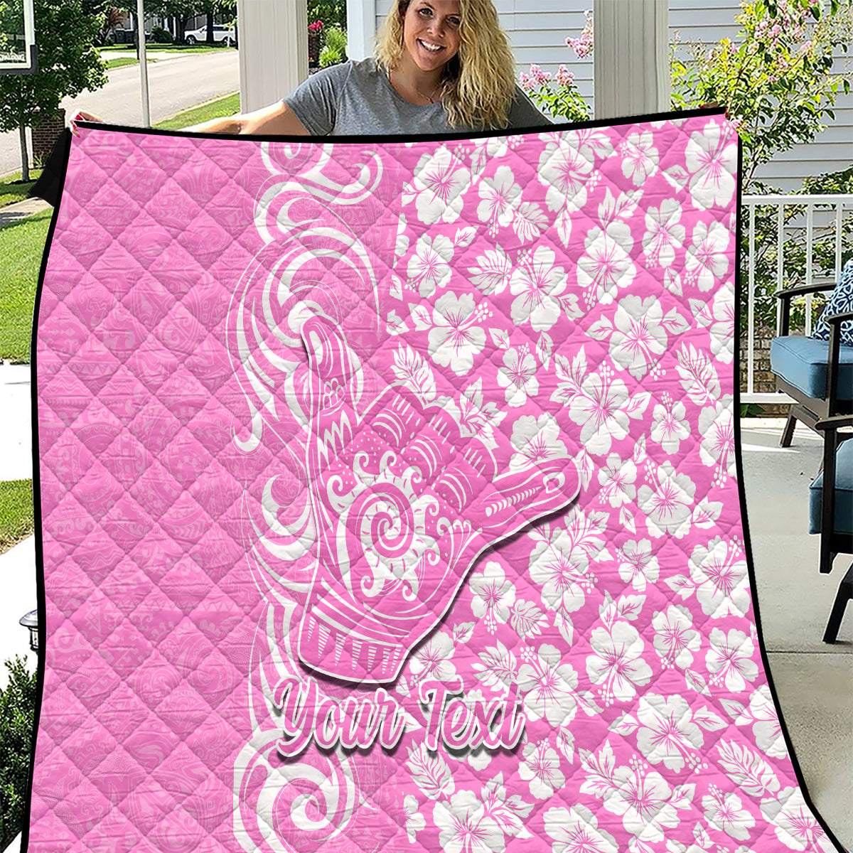 Custom Hawaii Kauai Island Quilt Hibiscus Pattern Seamless Tribal Simple Pink LT03 Pink - Polynesian Pride