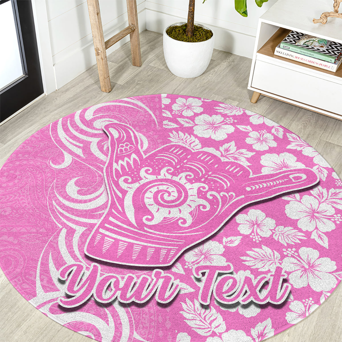 Custom Hawaii Kauai Island Round Carpet Hibiscus Pattern Seamless Tribal Simple Pink LT03 Pink - Polynesian Pride