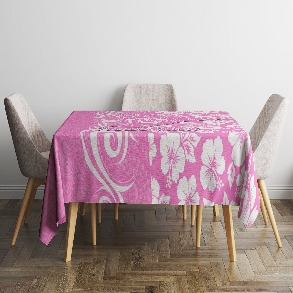 Custom Hawaii Kauai Island Tablecloth Hibiscus Pattern Seamless Tribal Simple Pink LT03 - Polynesian Pride
