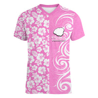 Custom Hawaii Kauai Island Women V Neck T Shirt Hibiscus Pattern Seamless Tribal Simple Pink LT03 Female Pink - Polynesian Pride