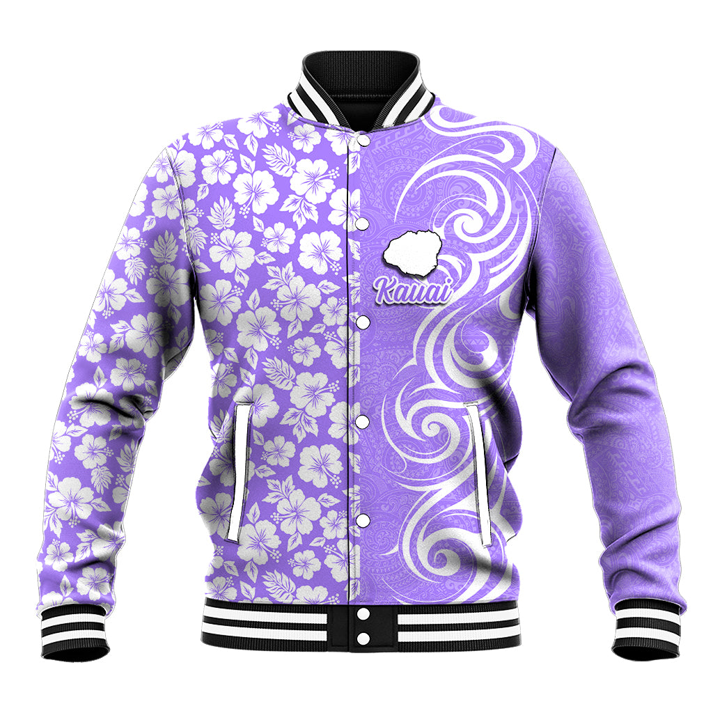 Hawaii Kauai Island Baseball Jacket Hibiscus Pattern Seamless Tribal Simple Purple LT03 Unisex Purple - Polynesian Pride