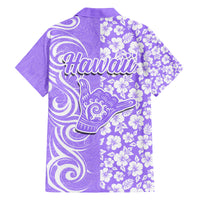 Hawaii Kauai Island Family Matching Off Shoulder Long Sleeve Dress and Hawaiian Shirt Hibiscus Pattern Seamless Tribal Simple Purple LT03 - Polynesian Pride