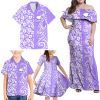 Hawaii Kauai Island Family Matching Off Shoulder Maxi Dress and Hawaiian Shirt Hibiscus Pattern Seamless Tribal Simple Purple LT03 - Polynesian Pride