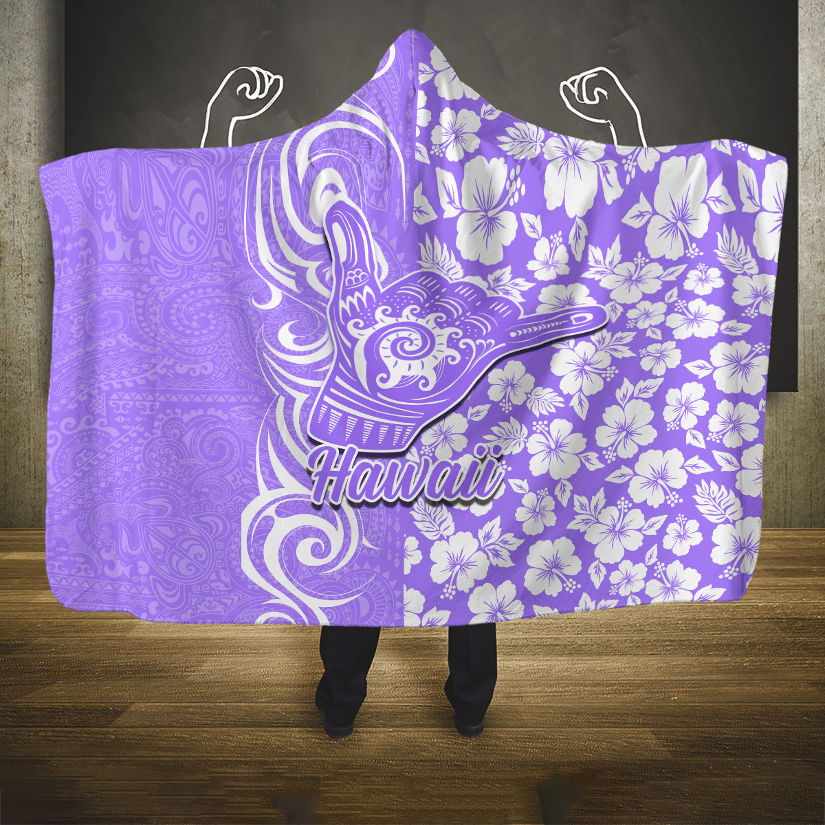 Hawaii Kauai Island Hooded Blanket Hibiscus Pattern Seamless Tribal Simple Purple LT03 One Size Purple - Polynesian Pride