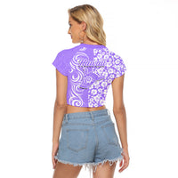 Hawaii Kauai Island Raglan Cropped T Shirt Hibiscus Pattern Seamless Tribal Simple Purple LT03 - Polynesian Pride
