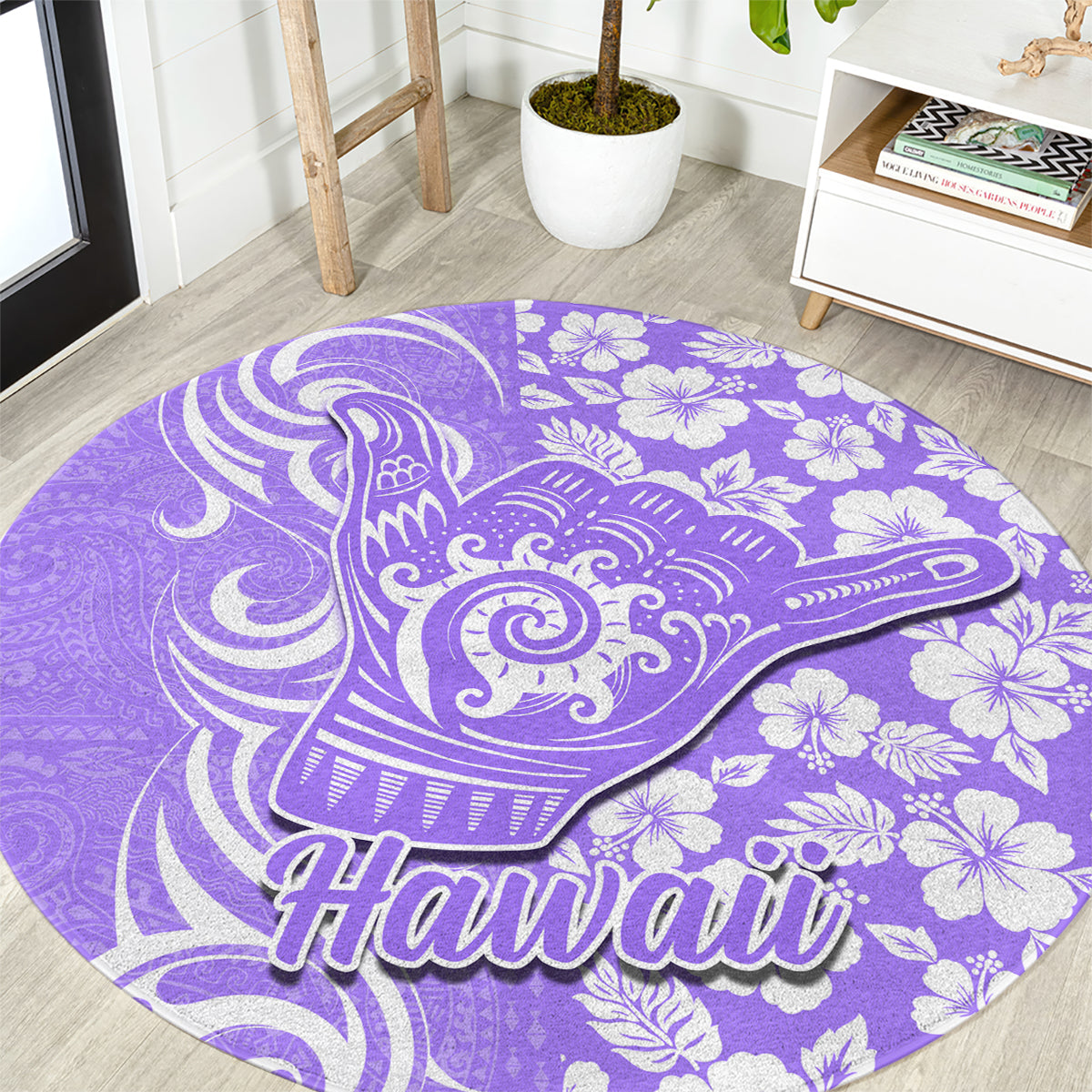 Hawaii Kauai Island Round Carpet Hibiscus Pattern Seamless Tribal Simple Purple LT03 Purple - Polynesian Pride