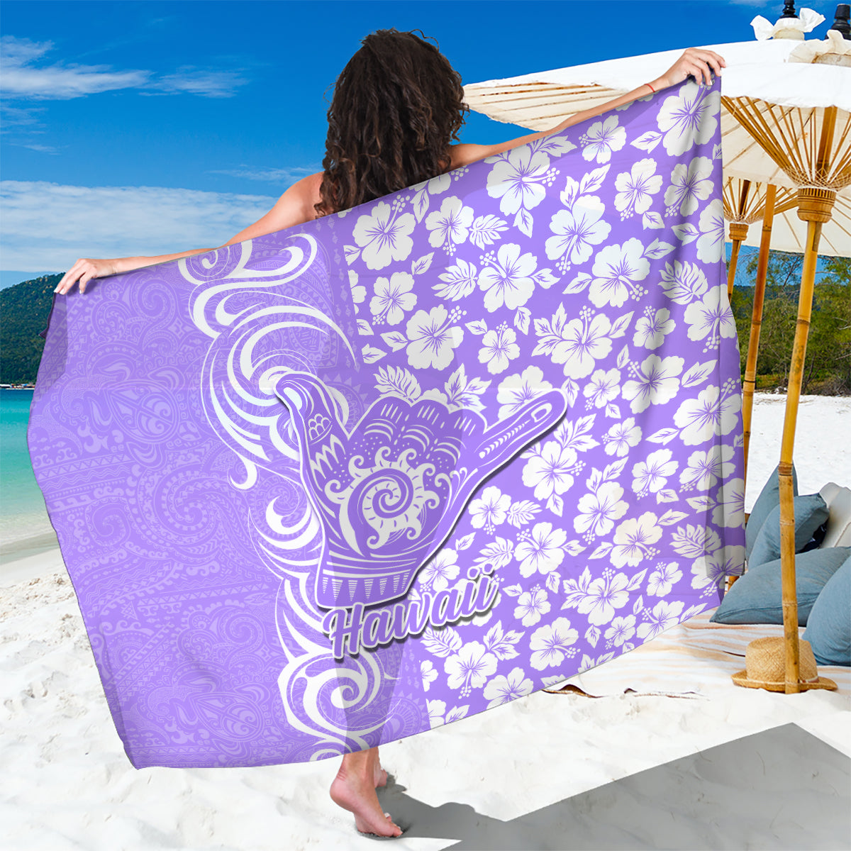 Hawaii Kauai Island Sarong Hibiscus Pattern Seamless Tribal Simple Purple LT03 One Size 44 x 66 inches Purple - Polynesian Pride