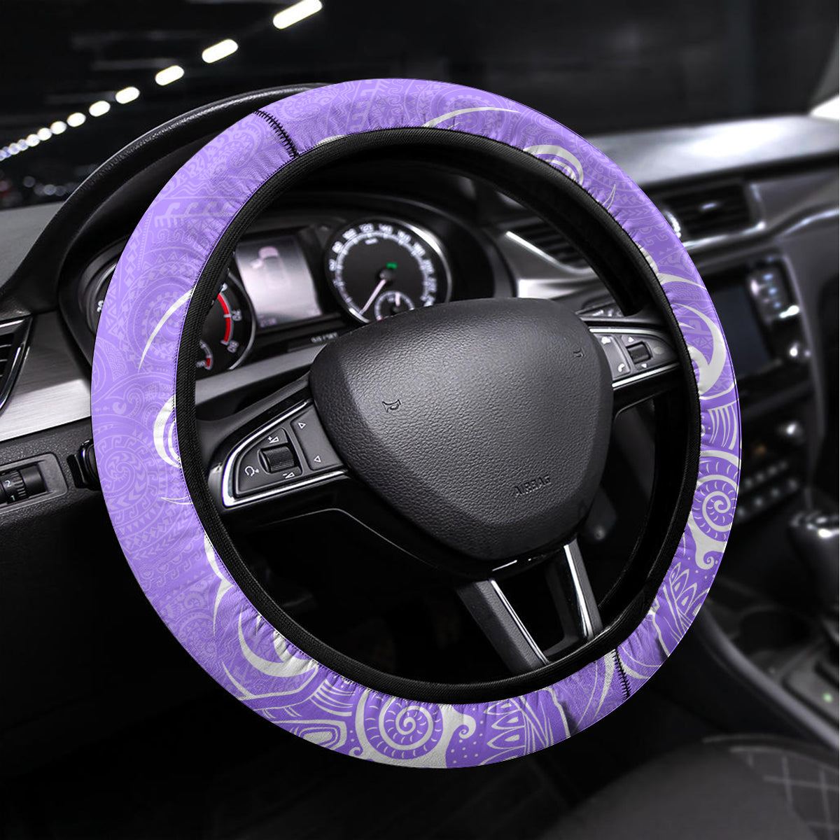 Hawaii Kauai Island Steering Wheel Cover Hibiscus Pattern Seamless Tribal Simple Purple