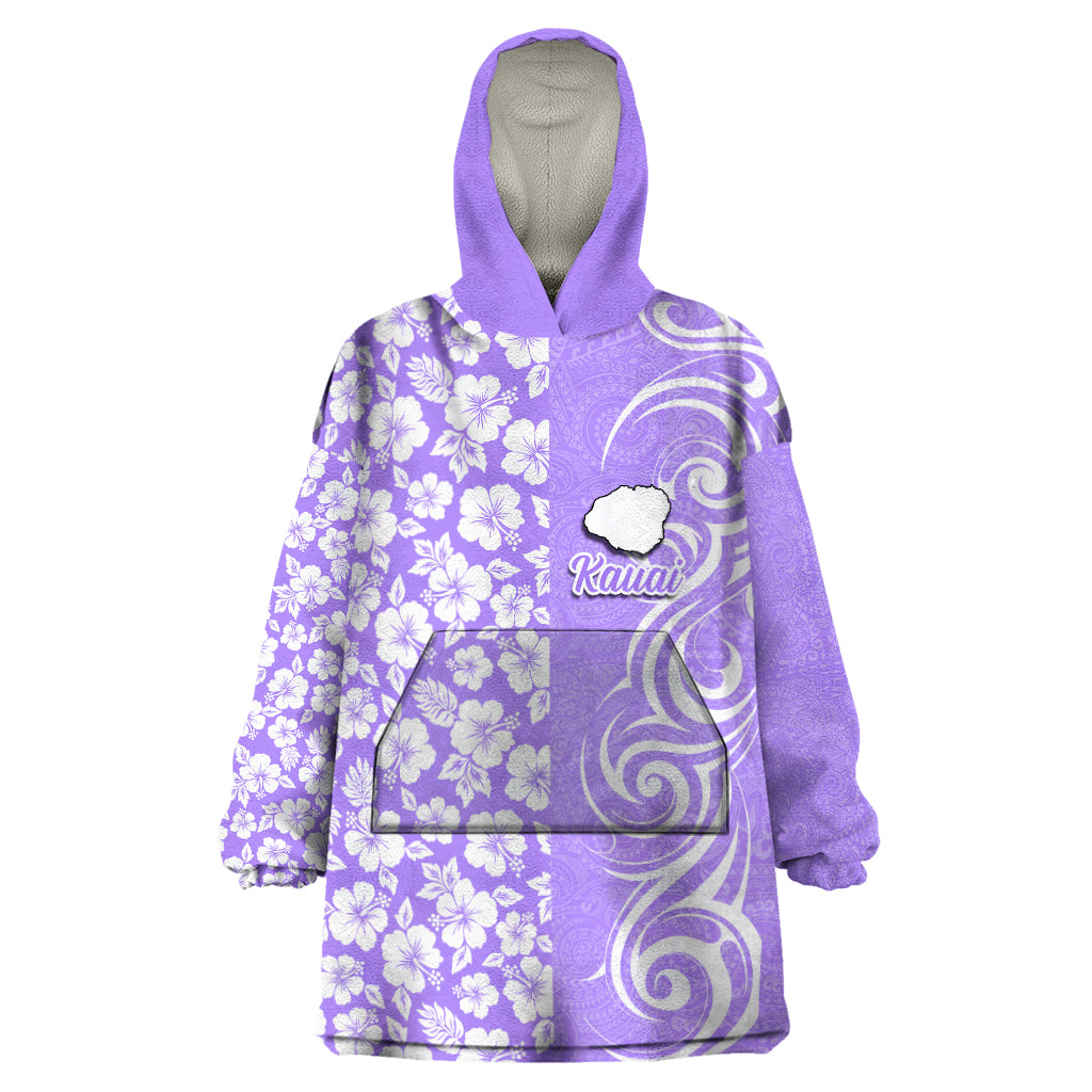 Hawaii Kauai Island Wearable Blanket Hoodie Hibiscus Pattern Seamless Tribal Simple Purple LT03 One Size Purple - Polynesian Pride