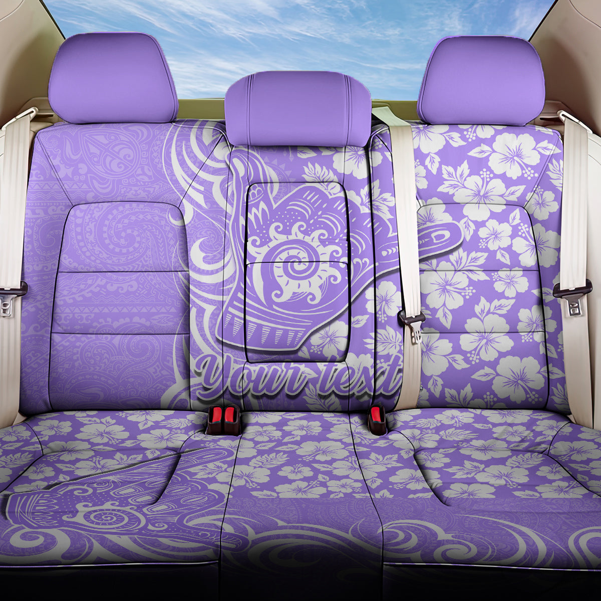 Custom Hawaii Kauai Island Back Car Seat Cover Hibiscus Pattern Seamless Tribal Simple Purple