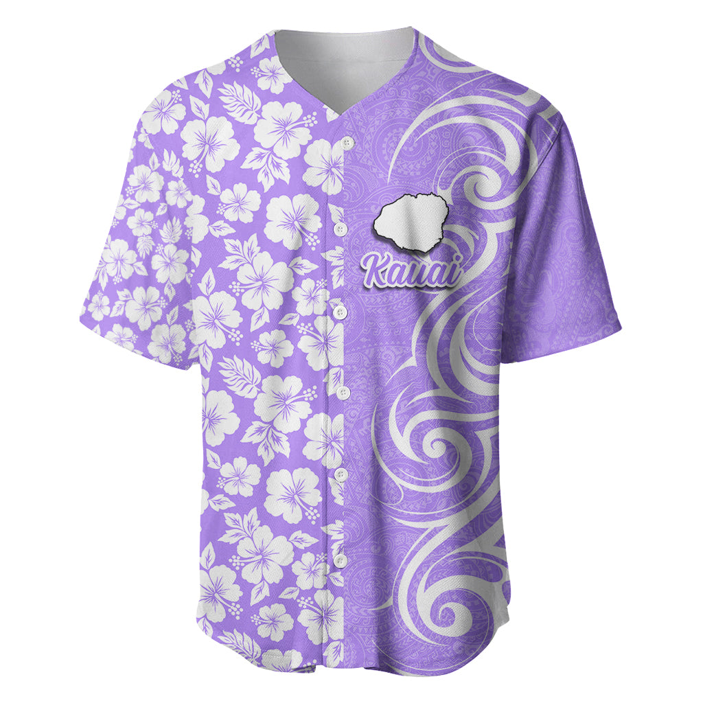 Custom Hawaii Kauai Island Baseball Jersey Hibiscus Pattern Seamless Tribal Simple Purple LT03 Purple - Polynesian Pride
