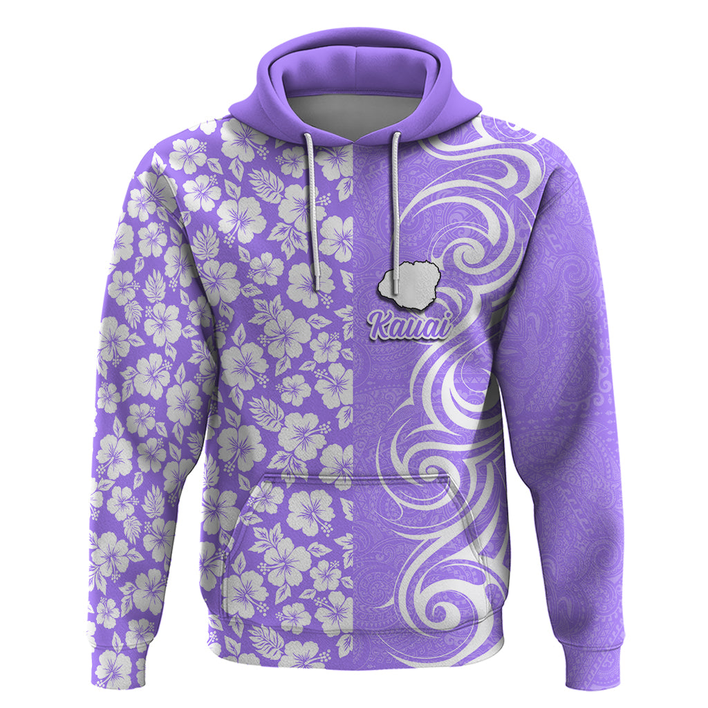 Custom Hawaii Kauai Island Hoodie Hibiscus Pattern Seamless Tribal Simple Purple LT03 Pullover Hoodie Purple - Polynesian Pride