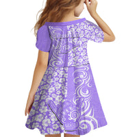 Custom Hawaii Kauai Island Kid Short Sleeve Dress Hibiscus Pattern Seamless Tribal Simple Purple LT03 - Polynesian Pride