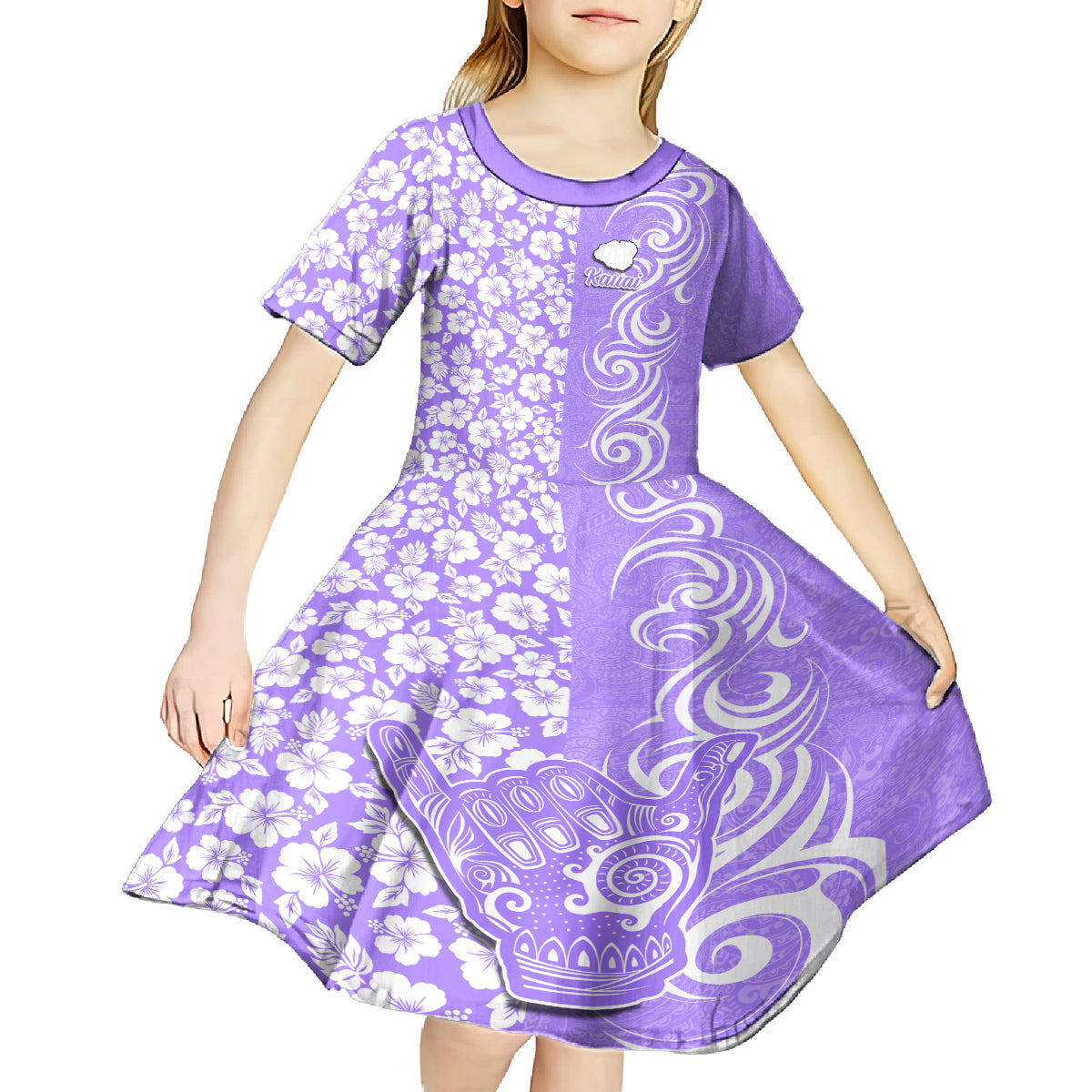 Custom Hawaii Kauai Island Kid Short Sleeve Dress Hibiscus Pattern Seamless Tribal Simple Purple LT03 - Polynesian Pride