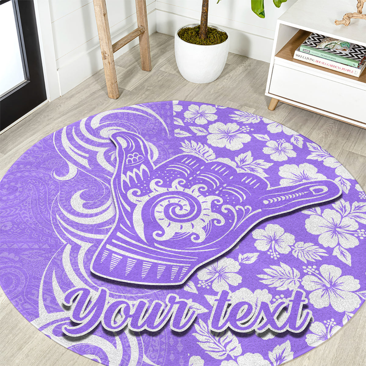 Custom Hawaii Kauai Island Round Carpet Hibiscus Pattern Seamless Tribal Simple Purple LT03 Purple - Polynesian Pride