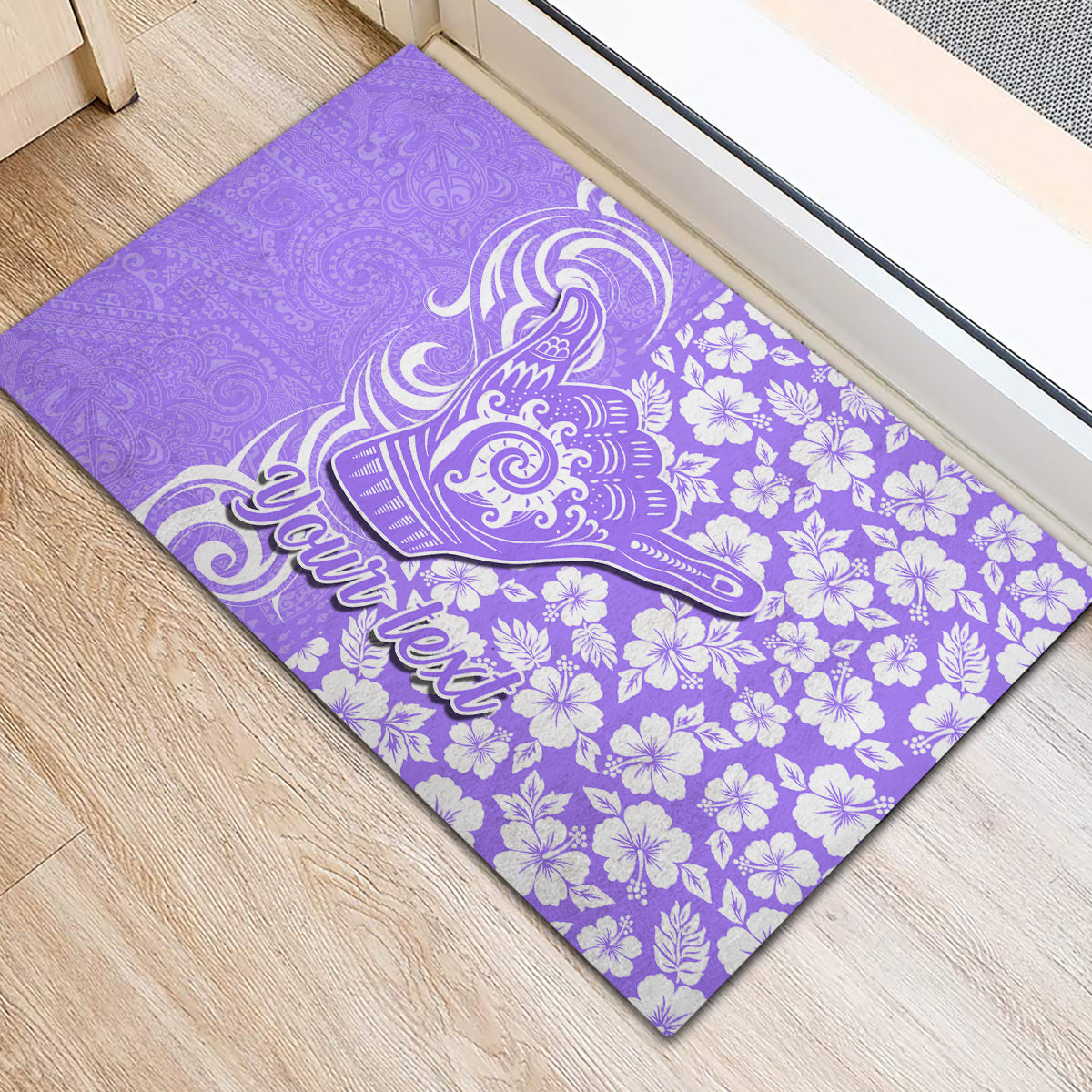 Custom Hawaii Kauai Island Rubber Doormat Hibiscus Pattern Seamless Tribal Simple Purple LT03 - Polynesian Pride