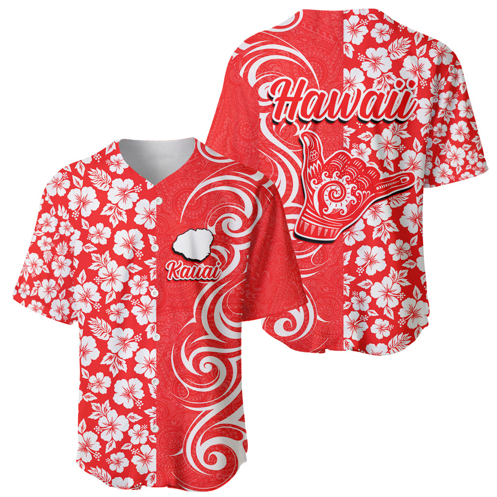 Hawaii Kauai Island Baseball Jersey Hibiscus Pattern Seamless Tribal Simple Red LT03 - Polynesian Pride