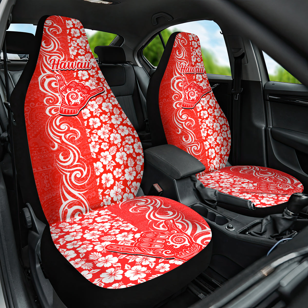 Hawaii Kauai Island Car Seat Cover Hibiscus Pattern Seamless Tribal Simple Red LT03 One Size Red - Polynesian Pride