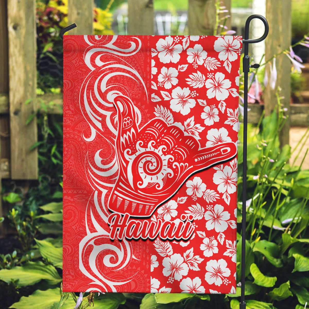 Hawaii Kauai Island Garden Flag Hibiscus Pattern Seamless Tribal Simple Red LT03 Garden Flag Red - Polynesian Pride