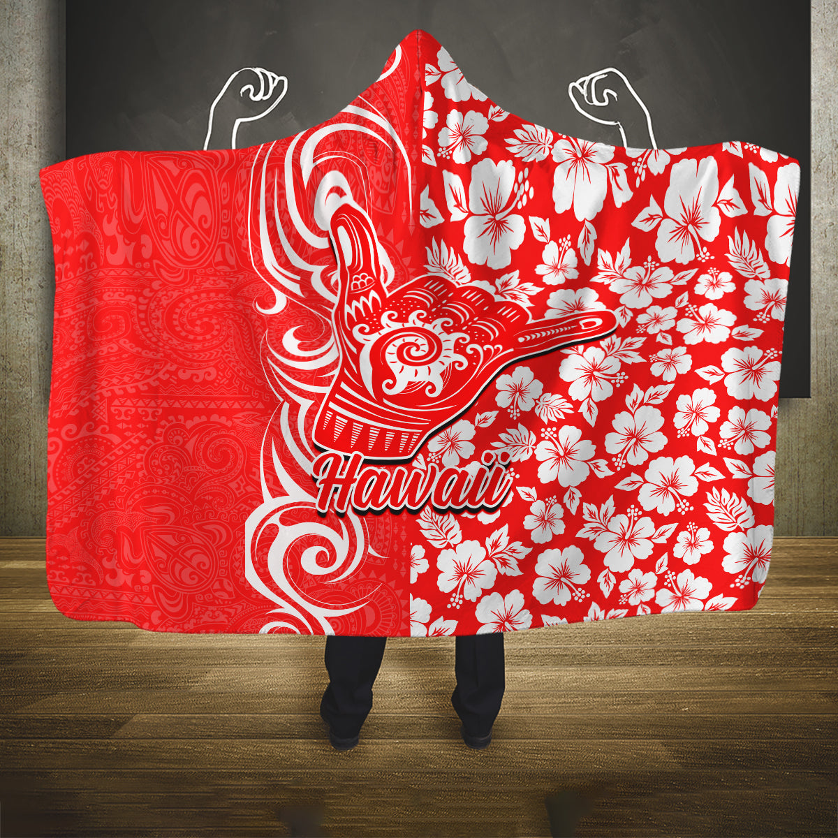 Hawaii Kauai Island Hooded Blanket Hibiscus Pattern Seamless Tribal Simple Red LT03 One Size Red - Polynesian Pride