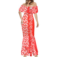 Hawaii Kauai Island Mermaid Dress Hibiscus Pattern Seamless Tribal Simple Red LT03 - Polynesian Pride