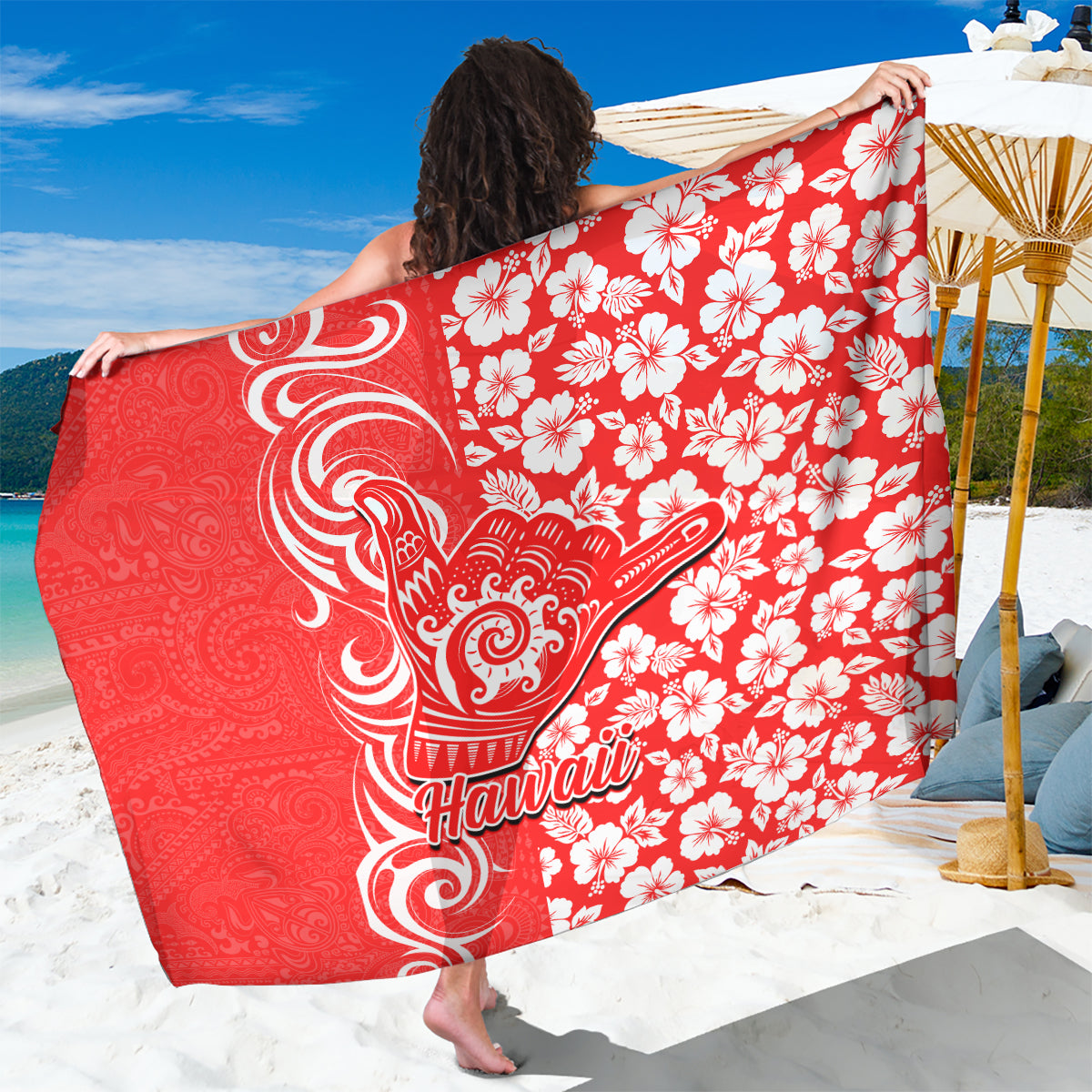 Hawaii Kauai Island Sarong Hibiscus Pattern Seamless Tribal Simple Red LT03 One Size 44 x 66 inches Red - Polynesian Pride