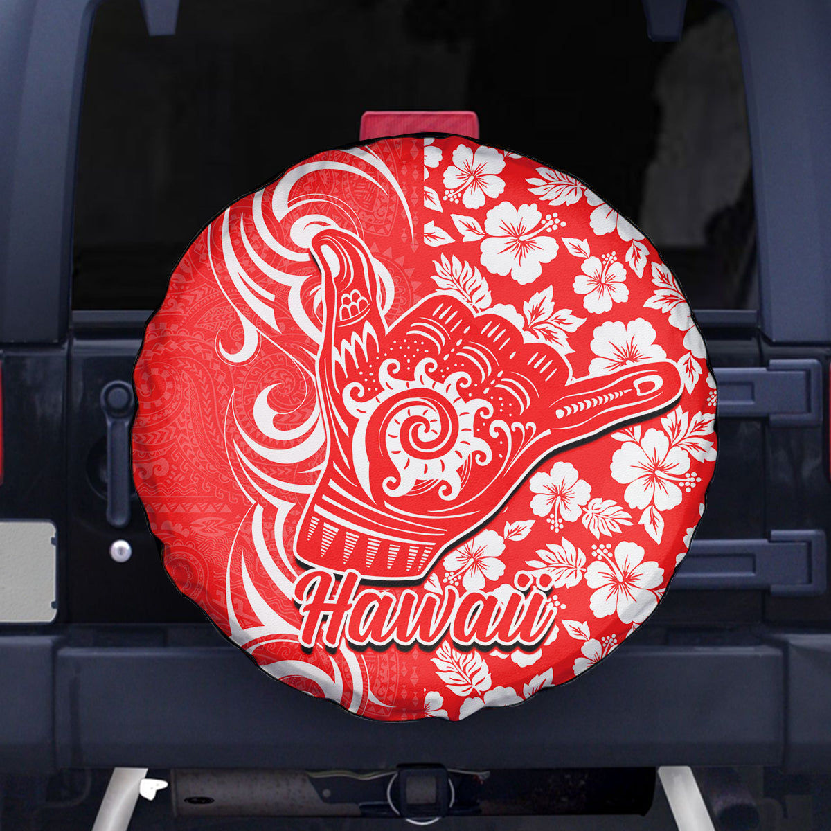 Hawaii Kauai Island Spare Tire Cover Hibiscus Pattern Seamless Tribal Simple Red LT03 Red - Polynesian Pride