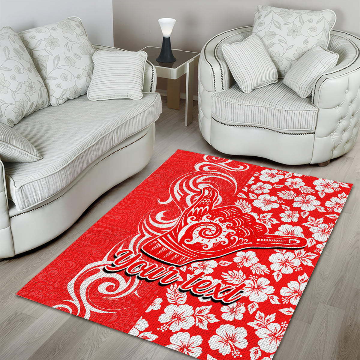 Custom Hawaii Kauai Island Area Rug Hibiscus Pattern Seamless Tribal Simple Red LT03 - Polynesian Pride