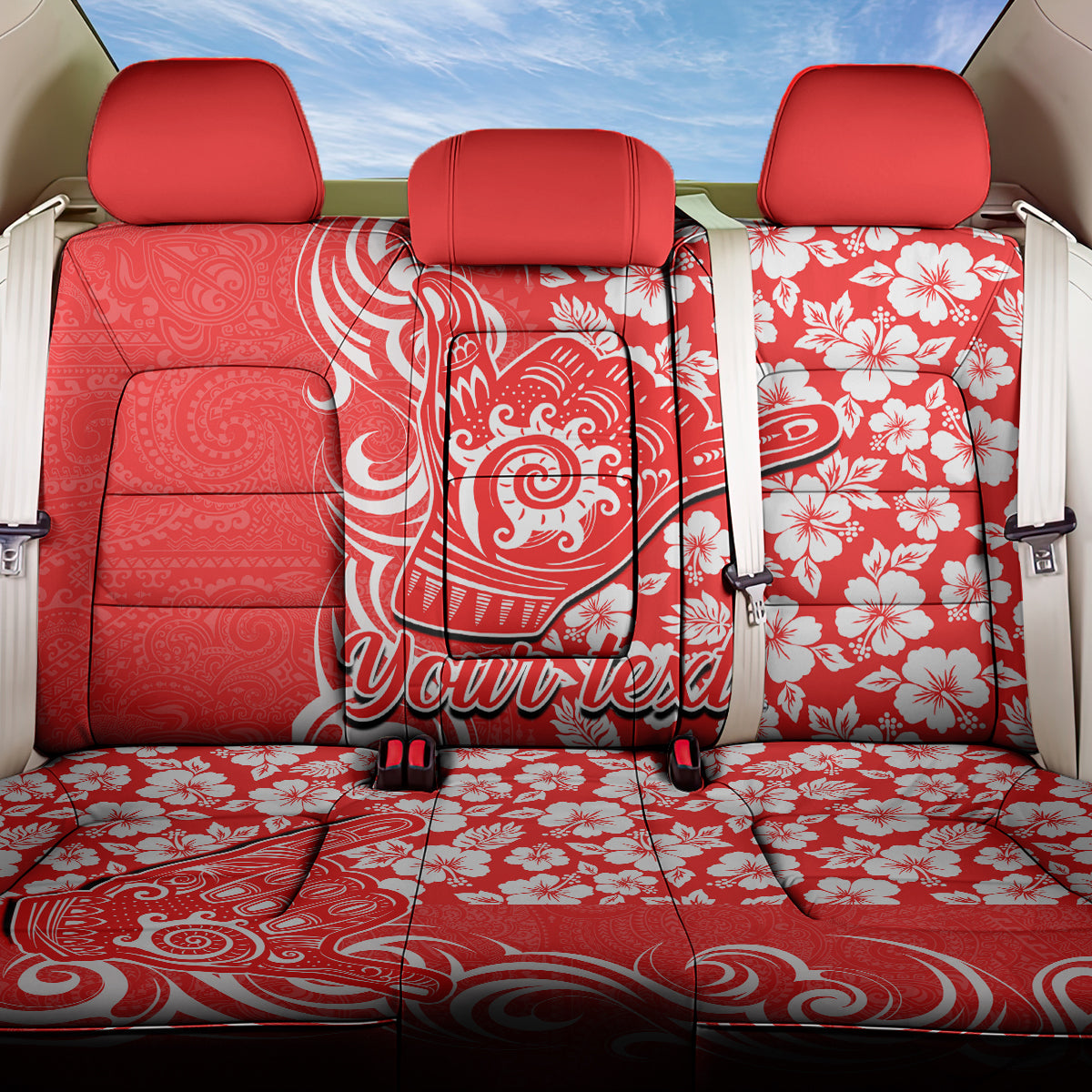 Custom Hawaii Kauai Island Back Car Seat Cover Hibiscus Pattern Seamless Tribal Simple Red