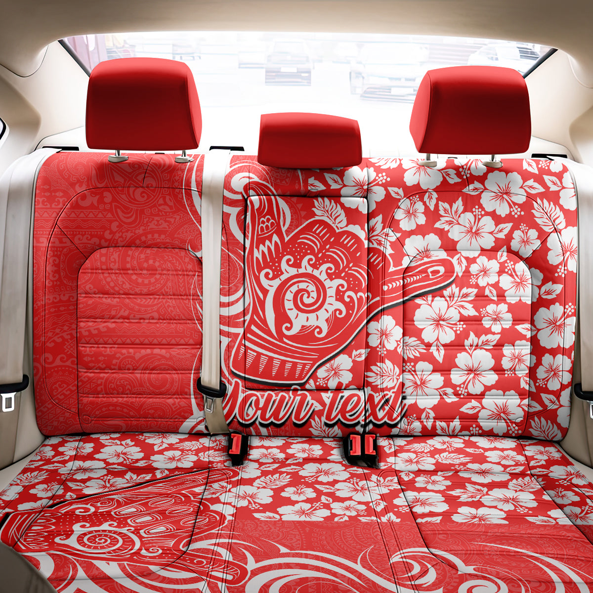 Custom Hawaii Kauai Island Back Car Seat Cover Hibiscus Pattern Seamless Tribal Simple Red