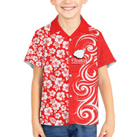 Custom Hawaii Kauai Island Family Matching Off Shoulder Short Dress and Hawaiian Shirt Hibiscus Pattern Seamless Tribal Simple Red LT03 Son's Shirt Red - Polynesian Pride