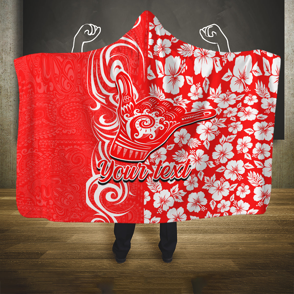 Custom Hawaii Kauai Island Hooded Blanket Hibiscus Pattern Seamless Tribal Simple Red LT03 One Size Red - Polynesian Pride