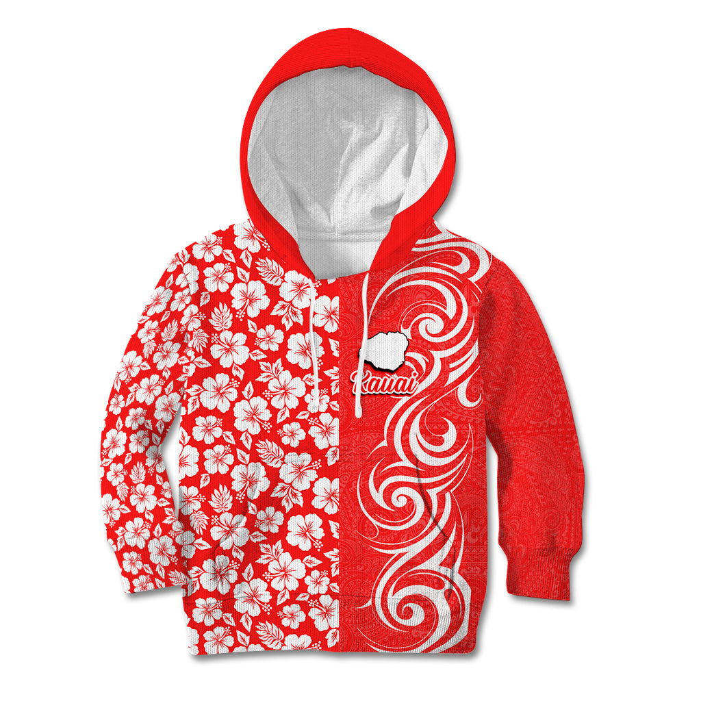 Custom Hawaii Kauai Island Kid Hoodie Hibiscus Pattern Seamless Tribal Simple Red LT03 Red - Polynesian Pride