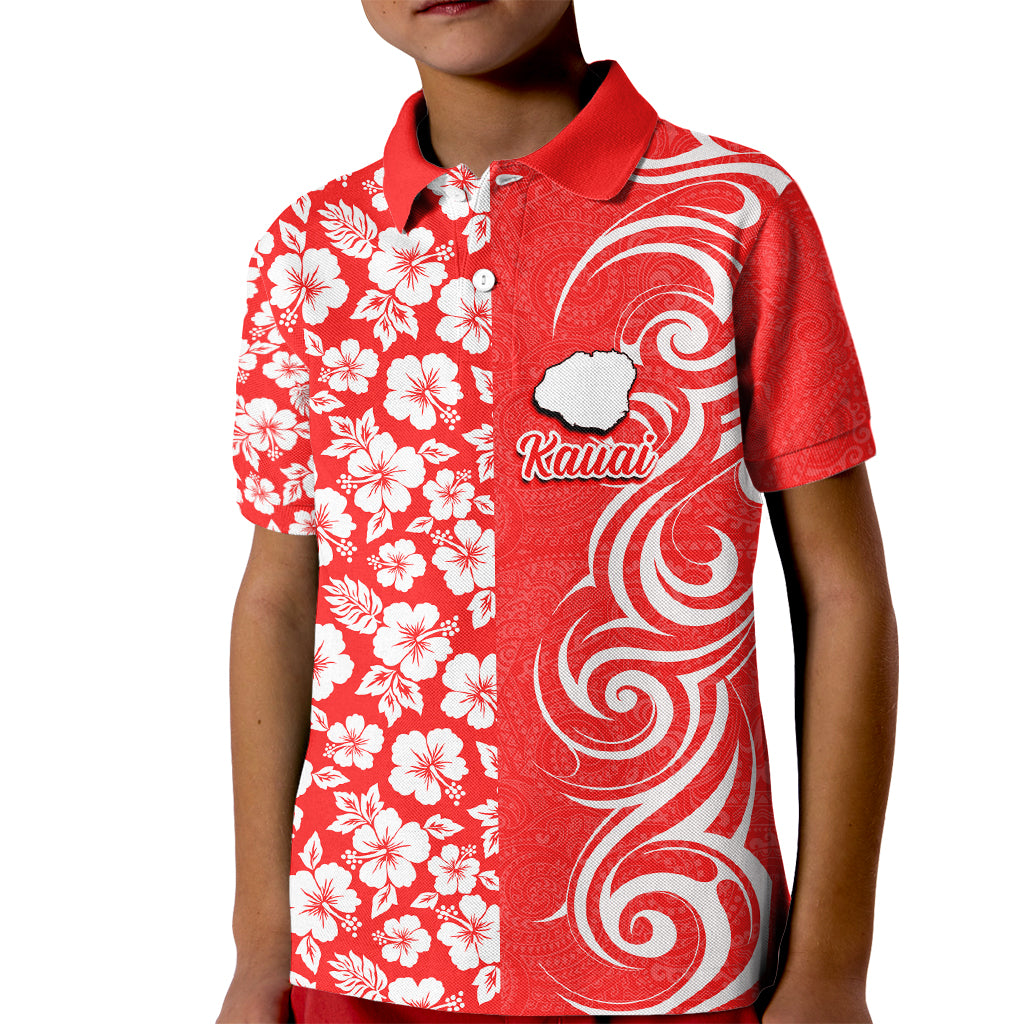 Custom Hawaii Kauai Island Kid Polo Shirt Hibiscus Pattern Seamless Tribal Simple Red LT03 Kid Red - Polynesian Pride