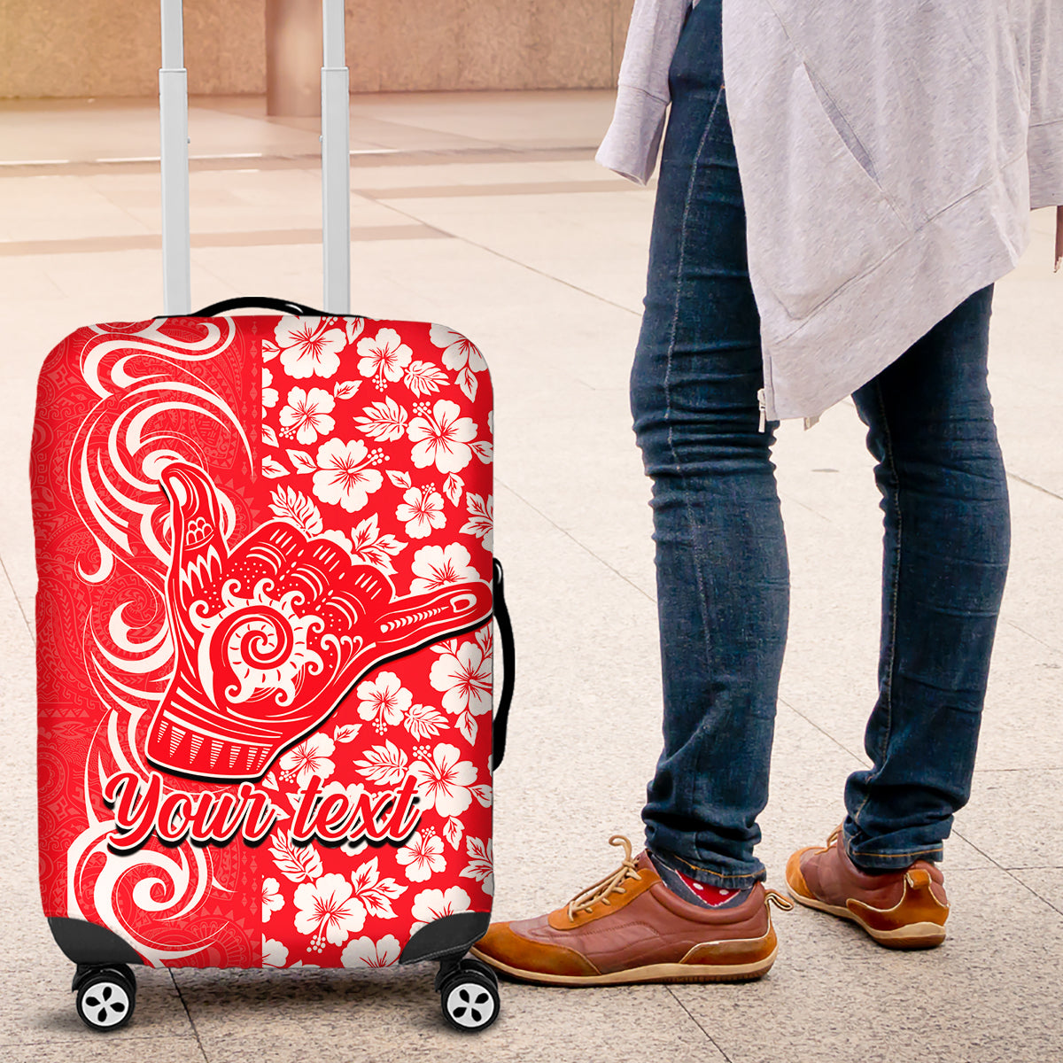 Custom Hawaii Kauai Island Luggage Cover Hibiscus Pattern Seamless Tribal Simple Red LT03 Red - Polynesian Pride