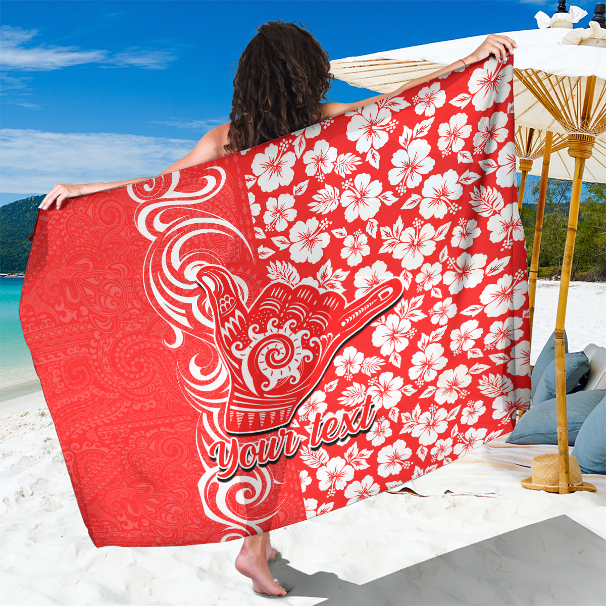 Custom Hawaii Kauai Island Sarong Hibiscus Pattern Seamless Tribal Simple Red LT03 One Size 44 x 66 inches Red - Polynesian Pride