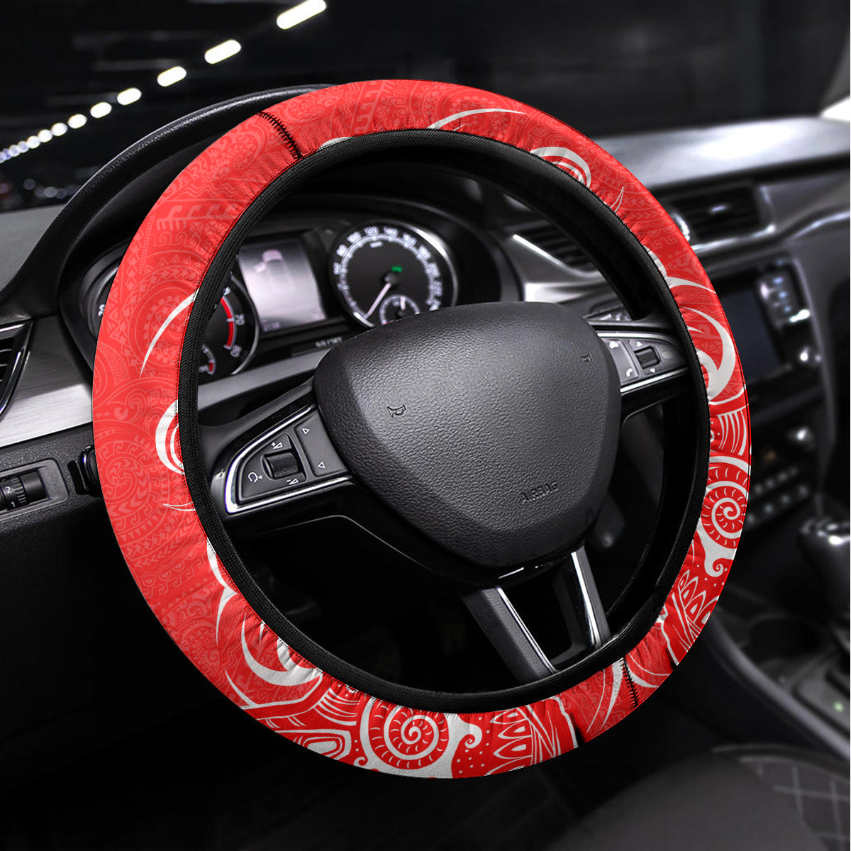 Custom Hawaii Kauai Island Steering Wheel Cover Hibiscus Pattern Seamless Tribal Simple Red