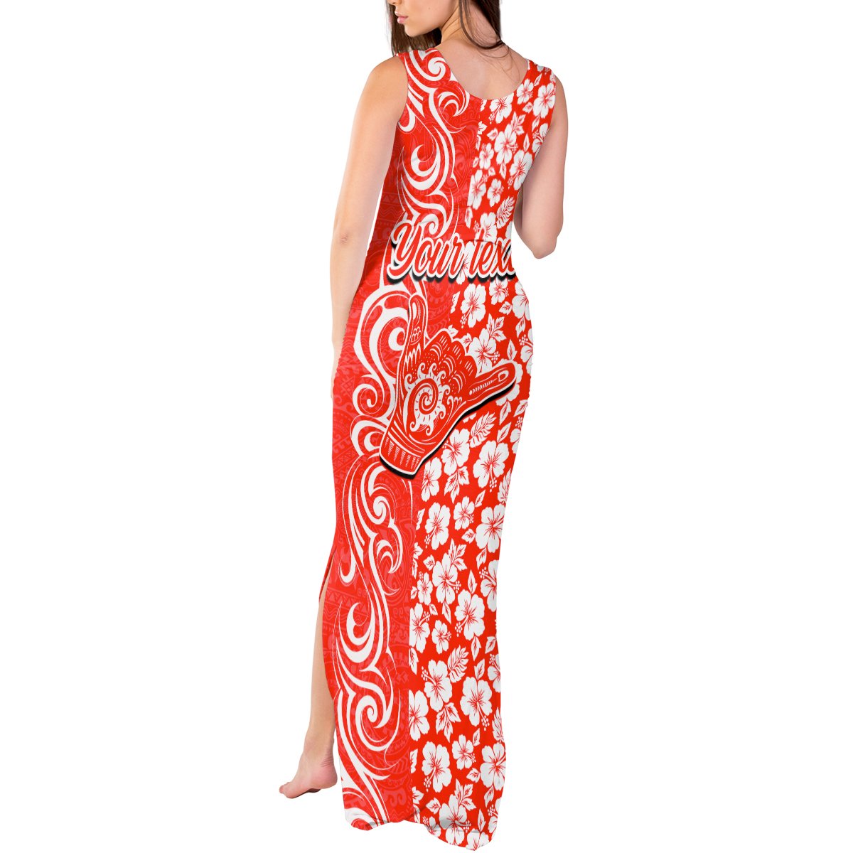 Custom Hawaii Kauai Island Tank Maxi Dress Hibiscus Pattern Seamless Tribal Simple Red LT03 - Polynesian Pride