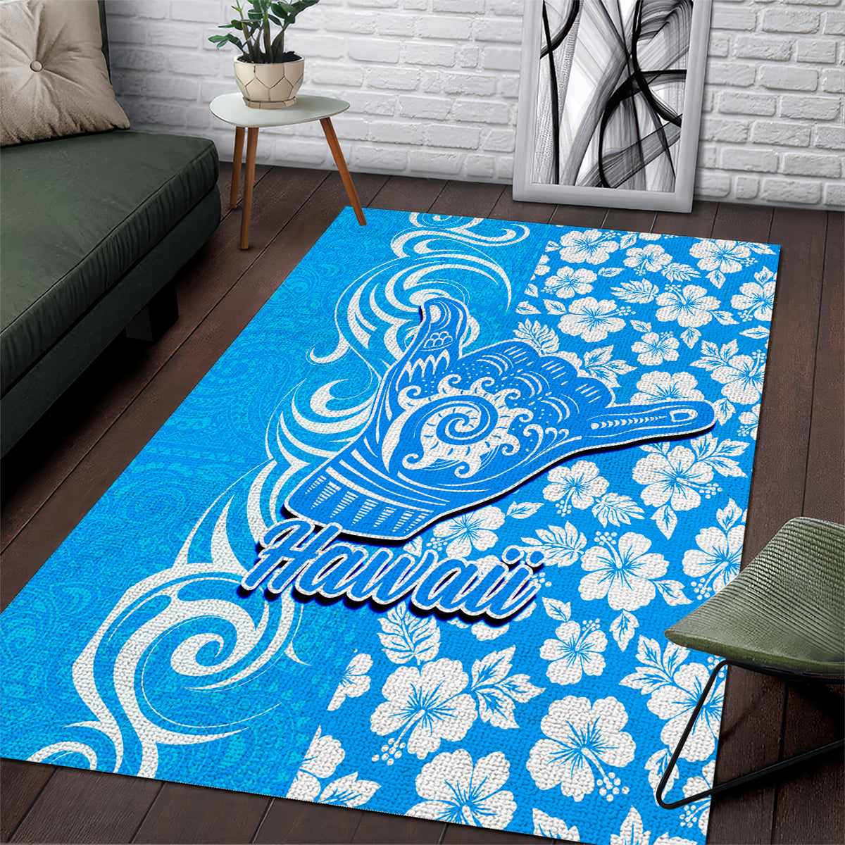 Hawaii Kauai Island Area Rug Hibiscus Pattern Seamless Tribal Simple Blue LT03 Blue - Polynesian Pride