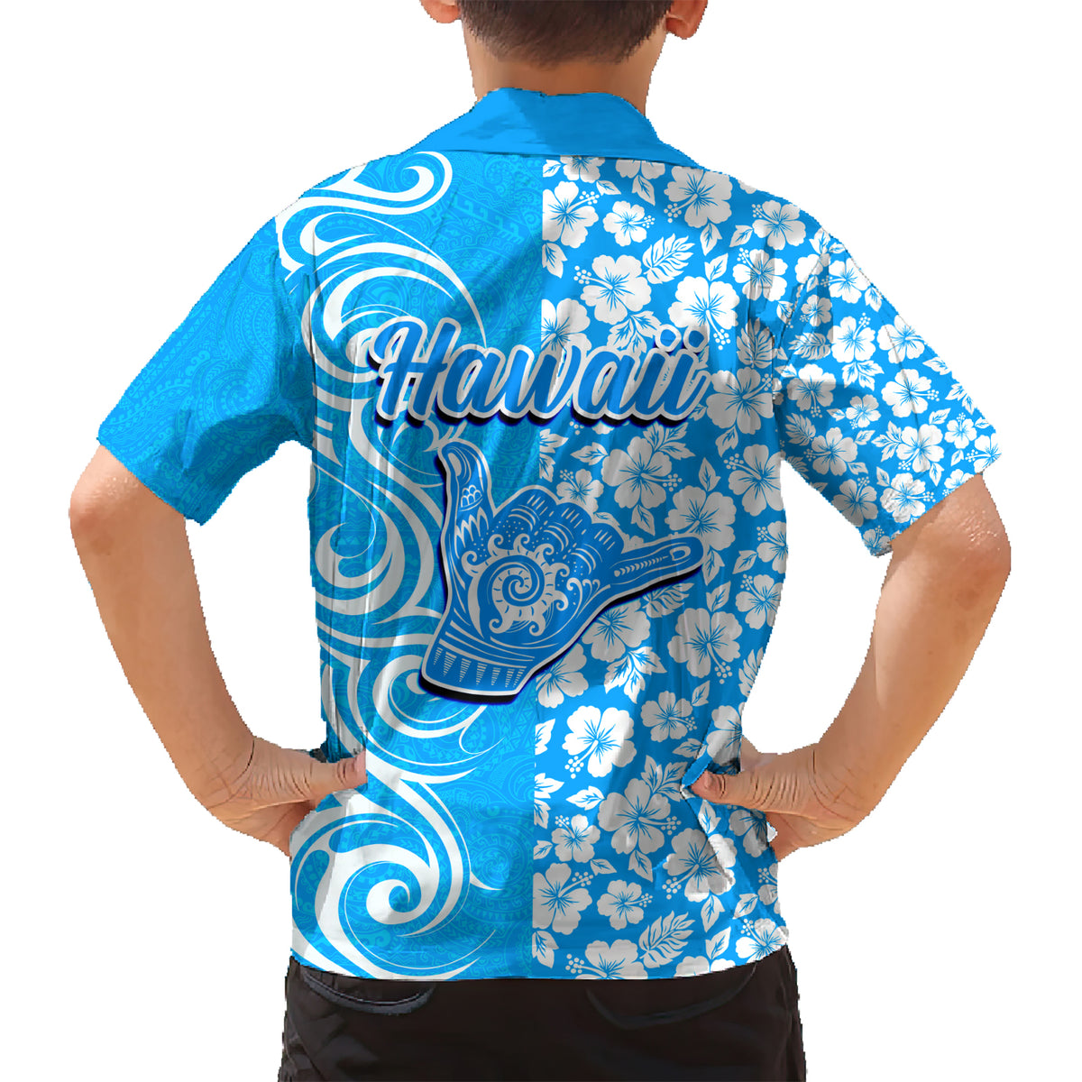 Hawaii Kauai Island Kid Hawaiian Shirt Hibiscus Pattern Seamless Tribal Simple Blue LT03 - Polynesian Pride