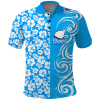 Hawaii Kauai Island Polo Shirt Hibiscus Pattern Seamless Tribal Simple Blue LT03 Blue - Polynesian Pride
