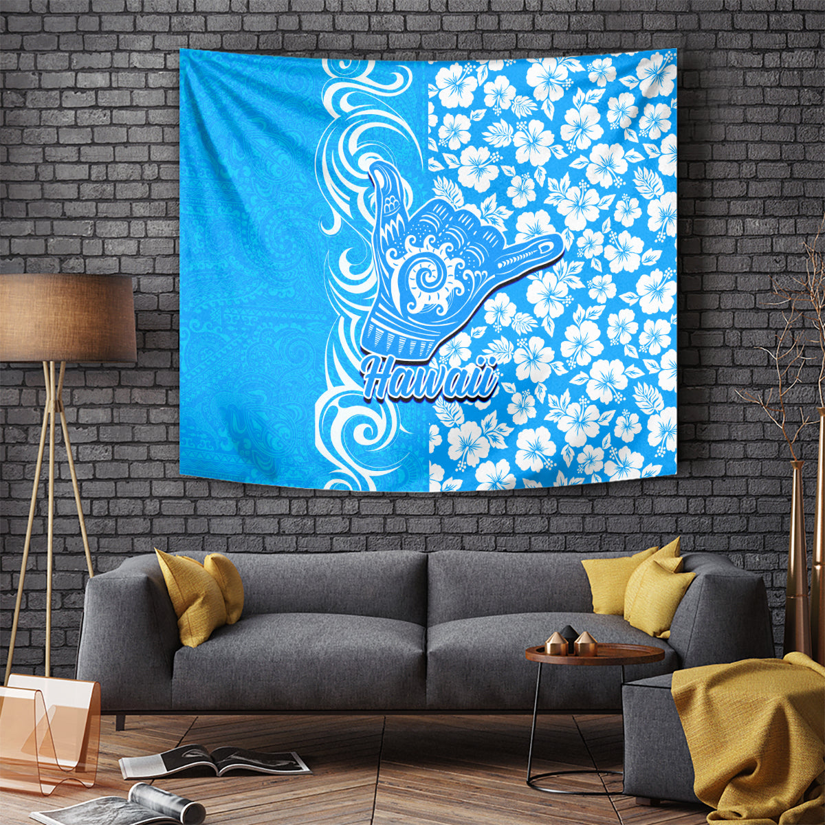 Hawaii Kauai Island Tapestry Hibiscus Pattern Seamless Tribal Simple Blue LT03 Blue - Polynesian Pride