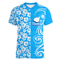 Hawaii Kauai Island Women V Neck T Shirt Hibiscus Pattern Seamless Tribal Simple Blue LT03 Female Blue - Polynesian Pride