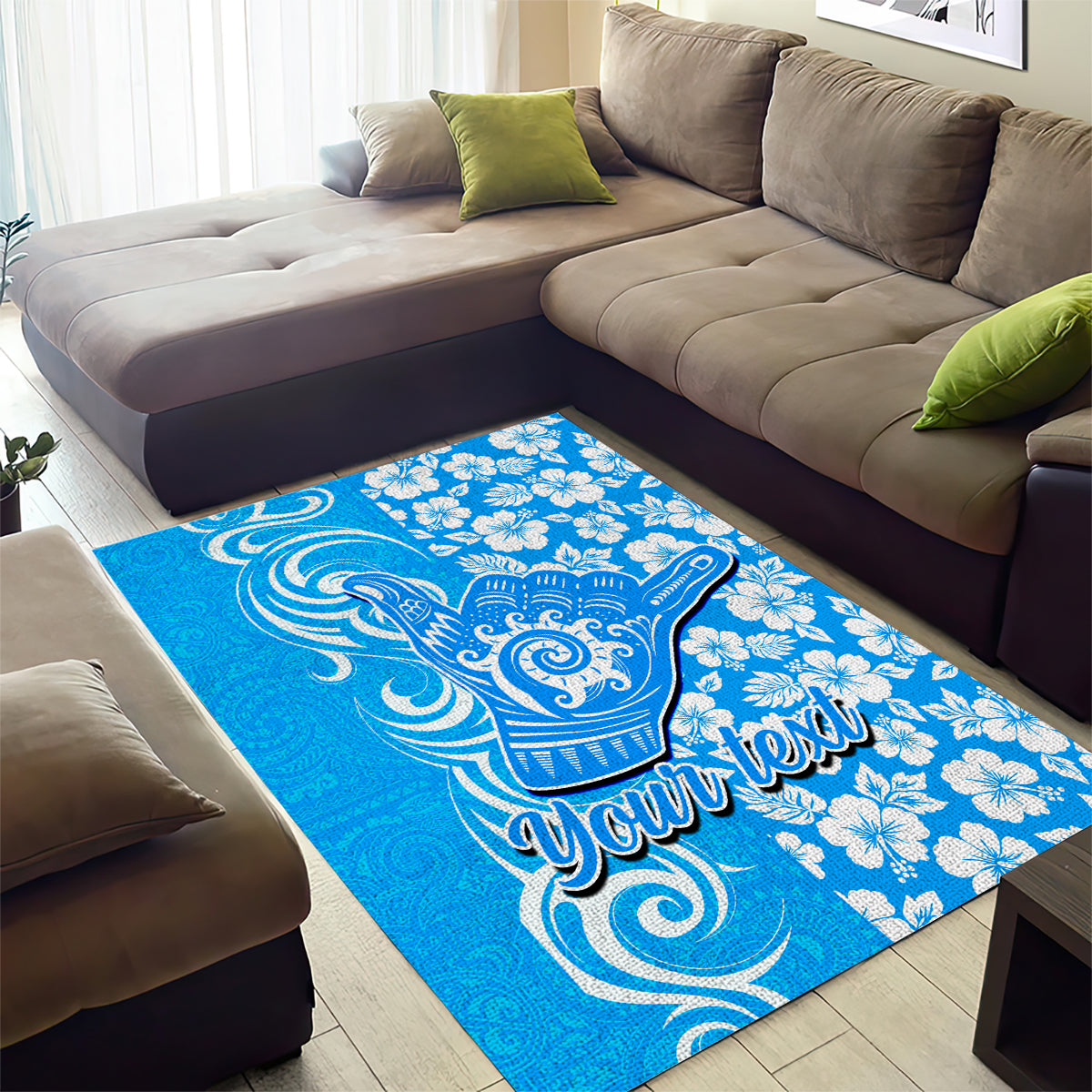 Custom Hawaii Kauai Island Area Rug Hibiscus Pattern Seamless Tribal Simple Blue LT03 - Polynesian Pride
