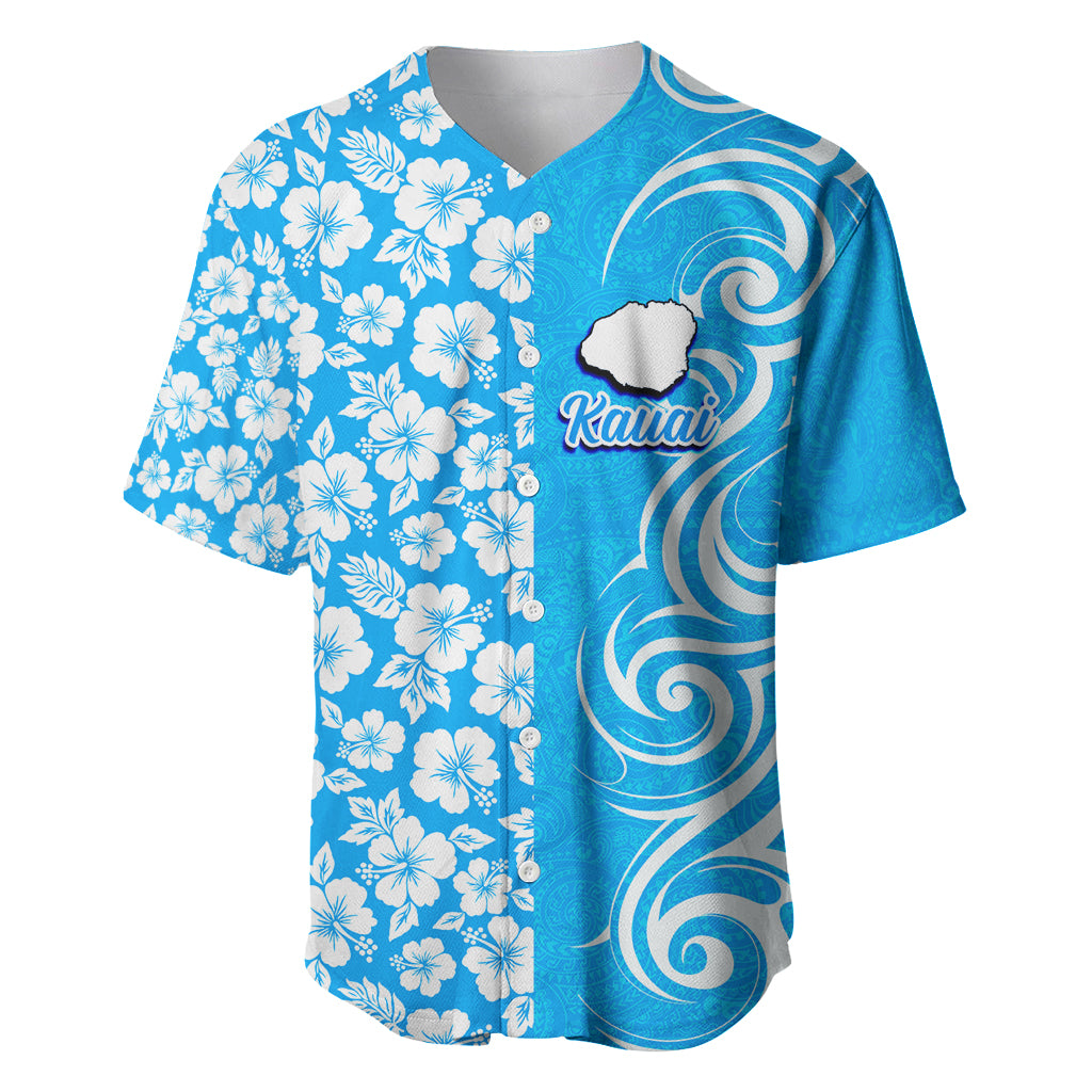 Custom Hawaii Kauai Island Baseball Jersey Hibiscus Pattern Seamless Tribal Simple Blue LT03 Blue - Polynesian Pride