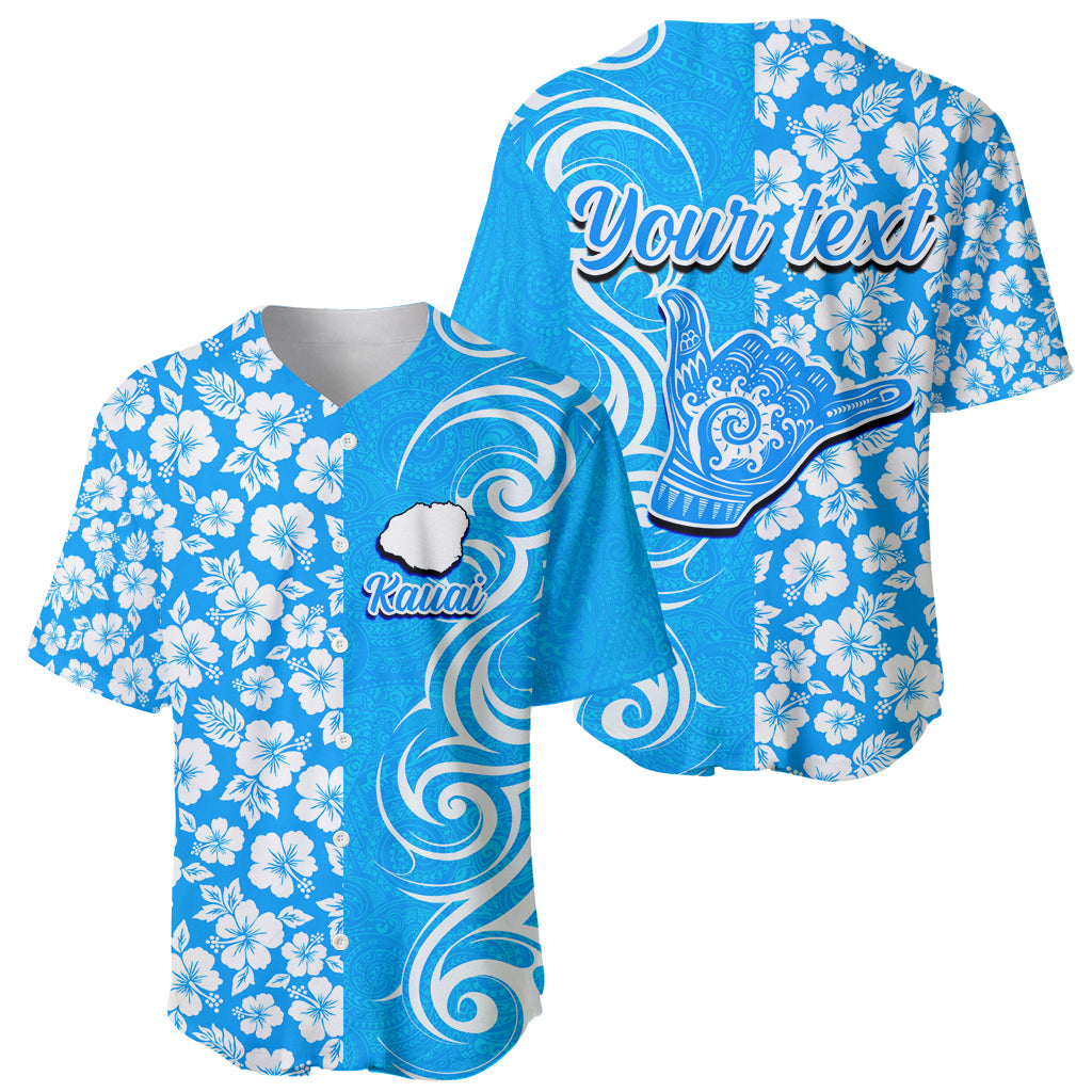Custom Hawaii Kauai Island Baseball Jersey Hibiscus Pattern Seamless Tribal Simple Blue LT03 - Polynesian Pride