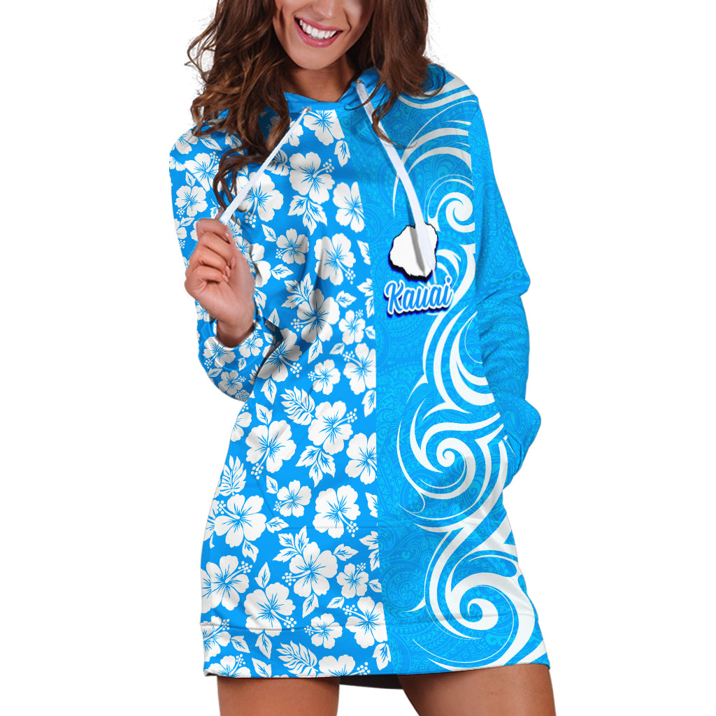 Custom Hawaii Kauai Island Hoodie Dress Hibiscus Pattern Seamless Tribal Simple Blue LT03 Blue - Polynesian Pride