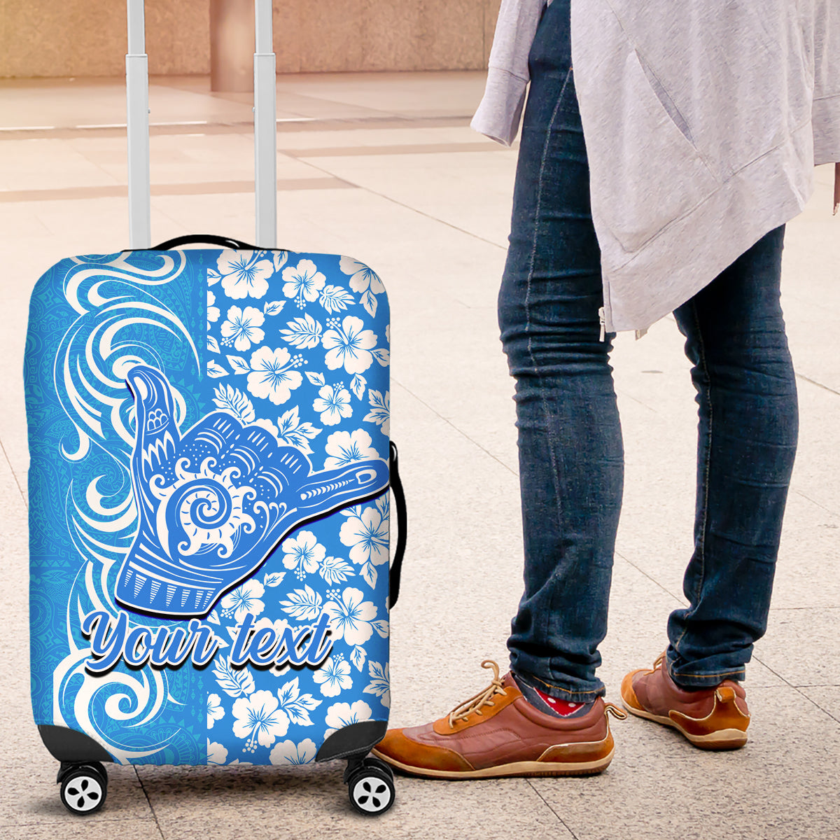 Custom Hawaii Kauai Island Luggage Cover Hibiscus Pattern Seamless Tribal Simple Blue LT03 Blue - Polynesian Pride