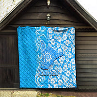 Custom Hawaii Kauai Island Quilt Hibiscus Pattern Seamless Tribal Simple Blue LT03 - Polynesian Pride